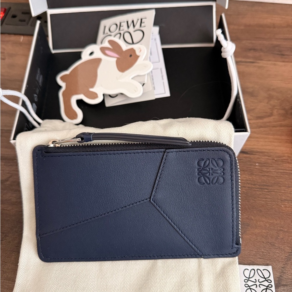 Sold—Loewe Navy Abyss Blue Leather Card Holder